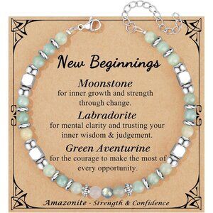 Adjustable Cuff Bracelet with Amazonite & Moonstone - Heartfelt Gifts for Women